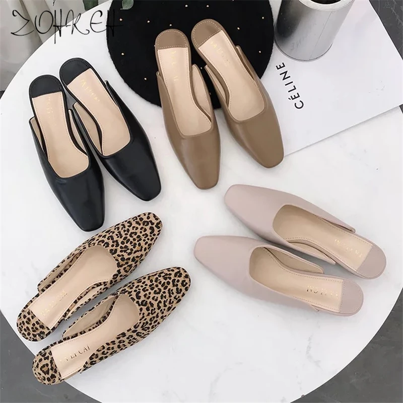 

Designer Slippers Women Shoes Leopard Mules Women Slides Close Toe Slippers Female Mules Spring Dress Shoes Simple Lazy Style