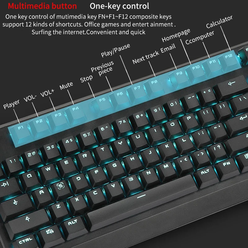 Motospeed K95 USB настоящая механическая клавиатура, проводная, 104 клавиш, синий переключатель, игровой, светодиодный, с подсветкой, один цвет, для настольного компьютера, геймера