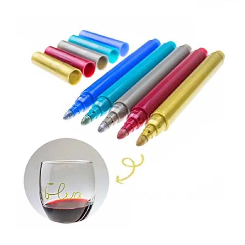 gold purple green Vino Marker m/étallique Verre de vin 7 Pack red silver blue
