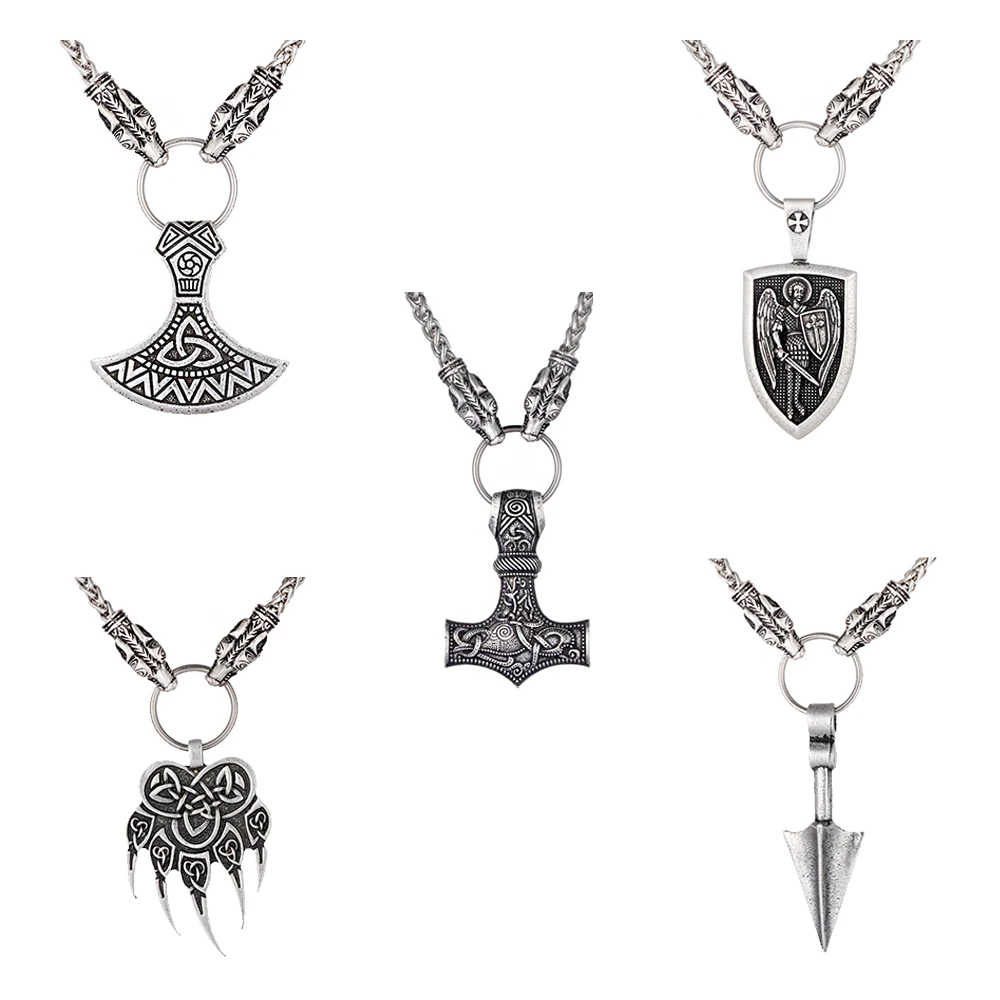 

Hefty Arrow Odin Warriors Cross Shield Scandinavian Celtic Knots Claws Thor's Hammer Mjolnir Amulet Axe Talisman Necklace