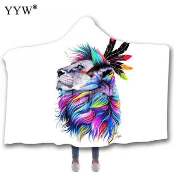 

Wolf Tiger Lion 3d Digital Printing Polyester Hooded Blanket Sthicken With Suede Hoodie Warm Coats Pullover Blanket For Adult