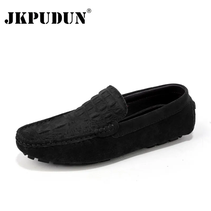 JKPUDUN/Замшевые мужские мокасины из крокодиловой кожи; мужские водонепроницаемые мокасины из натуральной кожи; мужская повседневная обувь для вождения без застежки; большие размеры 38-46