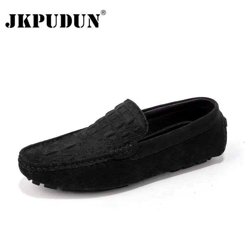 

JKPUDUN Crocodile Suede Men Loafers Moccasins Genuine Leather Mens Boat Shoes Slip On Male Casual Driving Shoes Plus Size 38-46