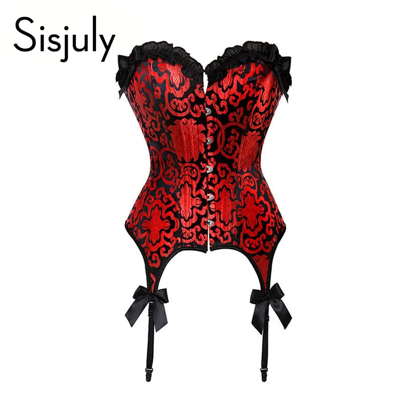 Sisjuly vintage corsets women lace up red floral corsets evening