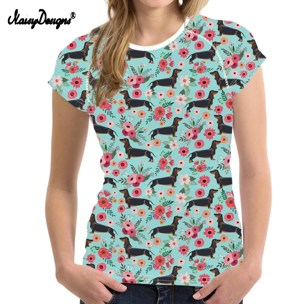 

NOISYDESIGNS Novelty Floral Dachshund T Shirt Cute 3d Animal Dog Summer Short Sleeve Tops Tee Funny Ladies 2019 T-shirt Slim Fit