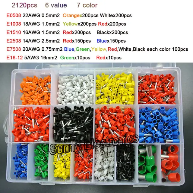7 color 6 value 2120pcs/lot Bootlace Ferrules kit set Wire Crimp
