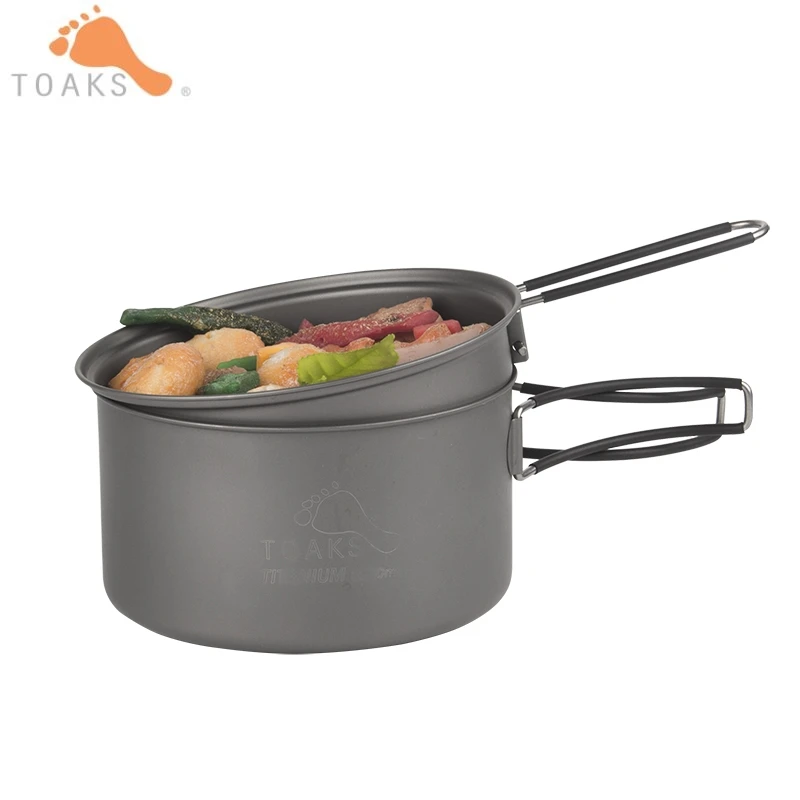 Toaks 2in1 1350 ml de titanio olla tazón portátil utensilios Camping con 490 ml mango plegable mochila Pan ligero CKW-1350