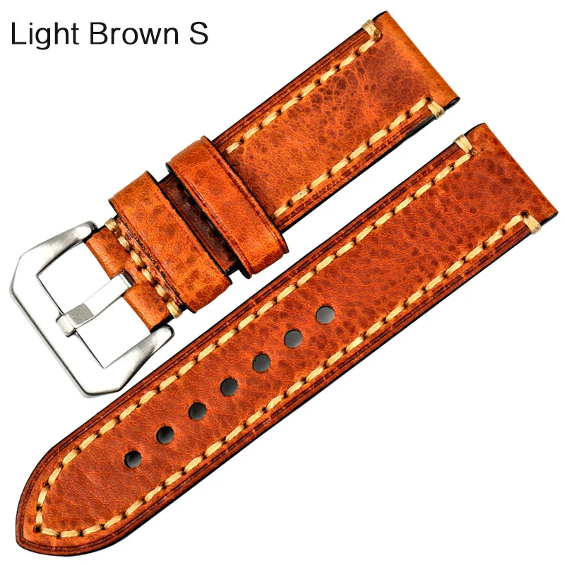 MAIKES новые модные аксессуары для часов 20 22 24 26 мм Итальянские Кожаные Ремешки для наручных часов красный ремешок для часов Panerai браслет - Цвет ремешка: Light Brown S