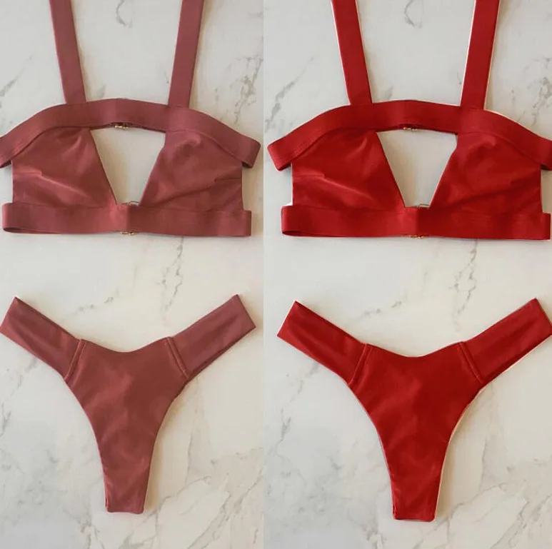 

2019 Sexy Bikini Set Women Swimwear Female Swimsuit Solid Brazilian Bikinis Thong Bathing Suit Cut Out Biquini