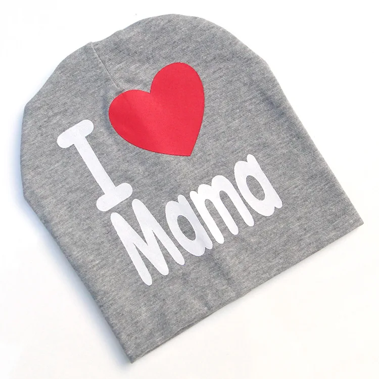 Весенне-Осенняя детская вязаная теплая хлопковая шапочка для малышей, детские шапки с принтом «I LOVE PAPA MAMA» для мальчиков и девочек - Цвет: Gray MAMA