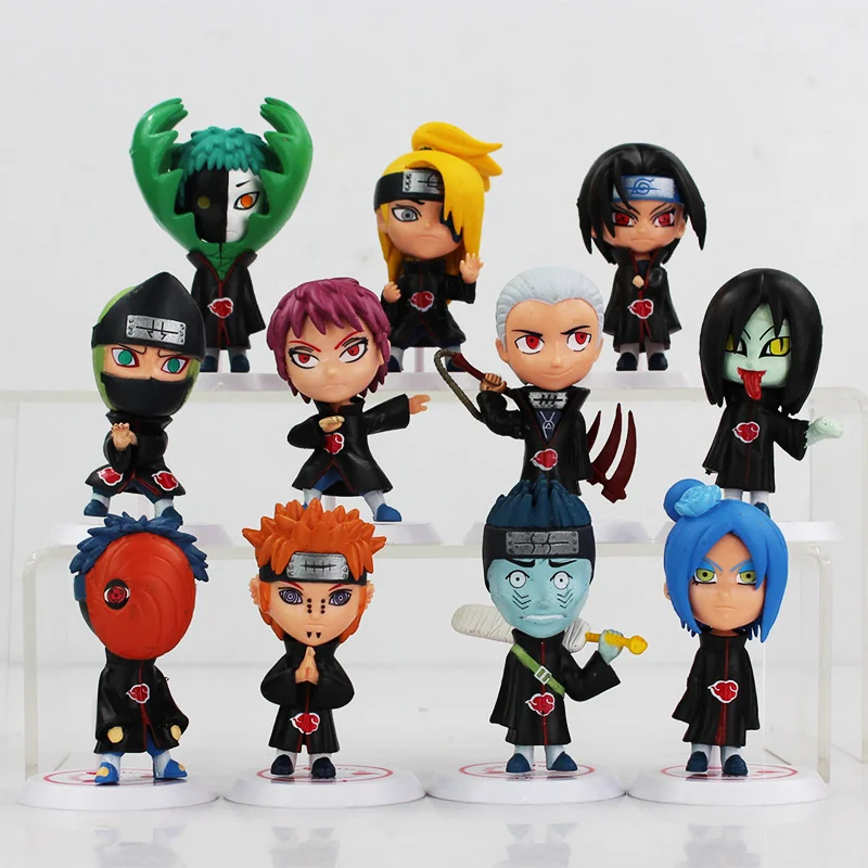 

11pcs/lot Naruto Akatsuki Uchiha Itachi Madara Sasuke Hidan Orochimaru Tobi Pein Sasori Deidara Kakuzu Dolls Anime Figure Toys