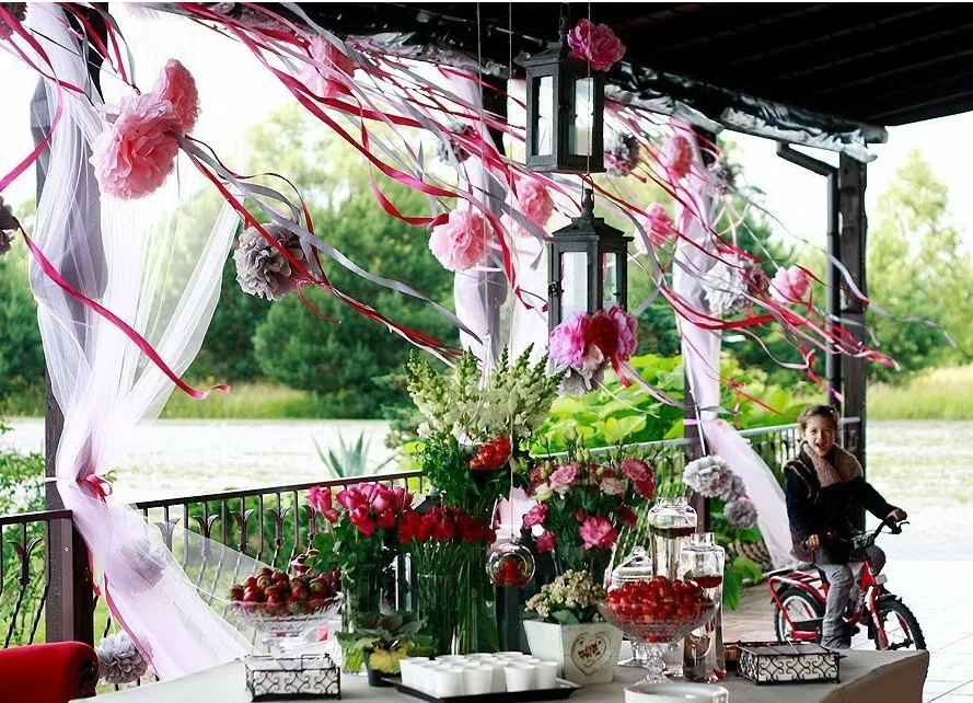 5pcs 4 6 8 10 12 inch Tissue Paper pom Poms Wedding Party Paper pompom Flower For Wedding Decoration pompoms  pom pom