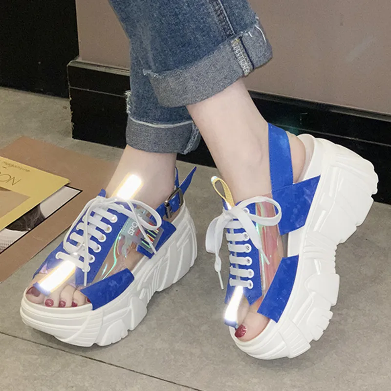 Women Sandals Summer Black White Fluorescently Hollow Wedges Buckle Lace-Up Platform Sandals Beach Chunky Sandale Femme 2019-28w Women Sandals Summer Black White Fluorescently Hollow Wedges Buckle Lace-Up Platform Sandals Beach Chunky Sandale Femme 2019-28w