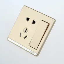 Настенный выключатель, 86 Тип скрытый большой пластины шампанского золота, пять отверстий открыть одно гнездо управления, 10A PC 220 V