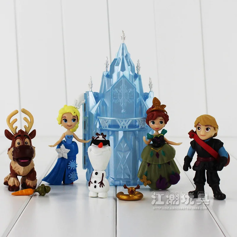Frozen Movie figure Anna Elsa Princess Figure Olaf Sven Kristoff and Castle Ice Palace Throne PVC Q Version Action Figures Set