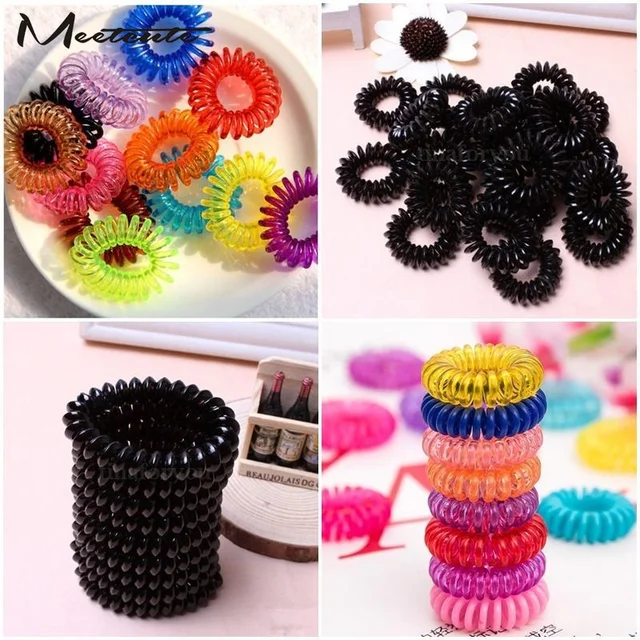 Meetcute 10pcs New Elastic Tie Wire Plastic Spiral Coil Hair Ties Meetcute 10pcs New Elastic Tie Wire Plastic Spiral Coil Hair Ties Rope Ponytail Clips Hairpins