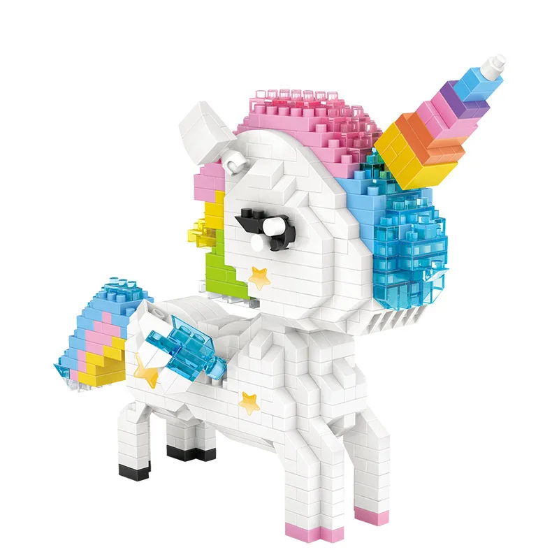 Diamond Blocks Unicorn Flamingo Anime Action Figure Cartoon Colorful Animals Educational Bricks Toys for Children