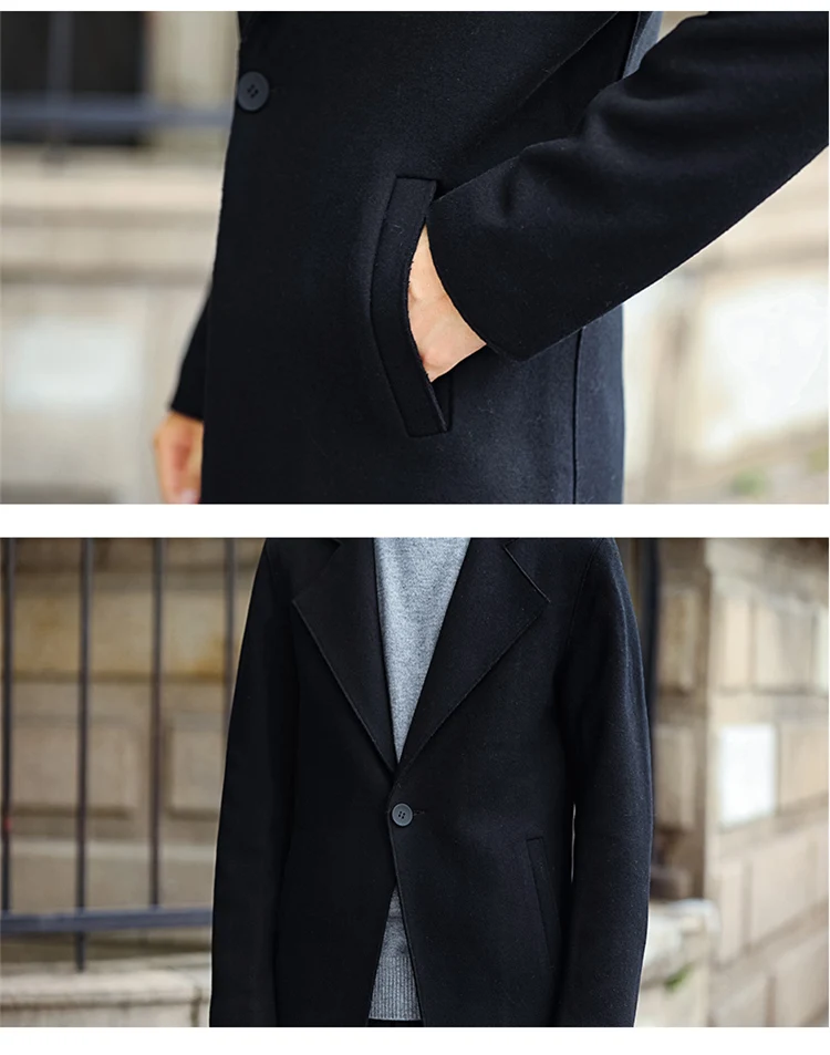 Новый стиль мужчины бутик теплое шерстяное пальто Повседневная Деловая одной кнопки тонкий плащ Мужская добавил хлопка однотонная куртка