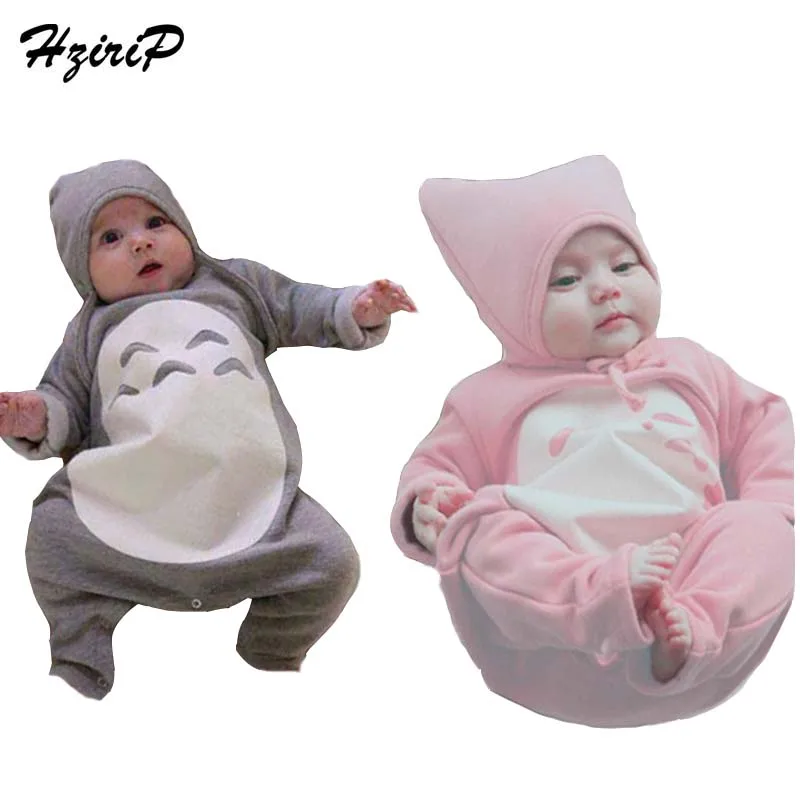 

2016 High Quality Newborn Baby Rompers Totoro Baby Spring Winter Long-sleeved Romper + Hat Set Soft Cotton Unisex Baby Clothes