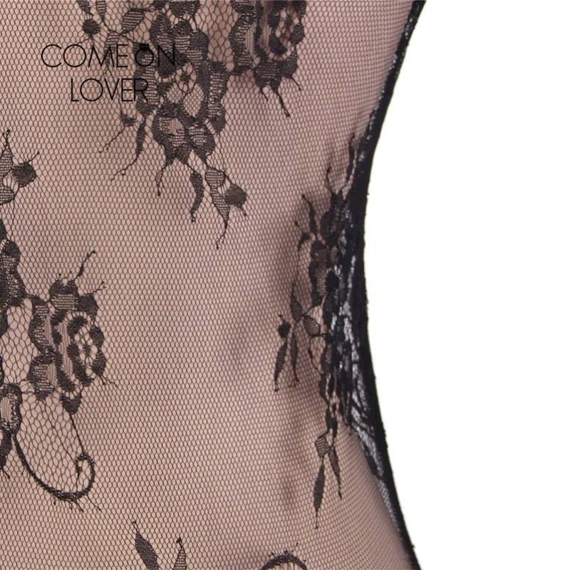 Женское Кружевное боди Comeonlover черное с длинным рукавом и глубоким треугольным