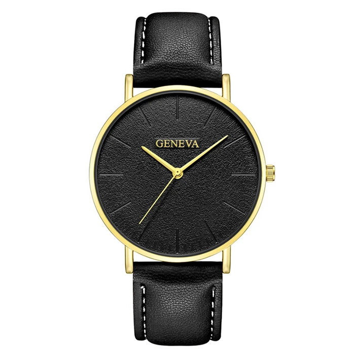 Простой стиль, черные мужские часы, Лидирующий бренд Geneva, роскошные кварцевые мужские часы, минималистичные повседневные кожаные мужские часы, Erkek Kol Saati - Цвет: Black Gold