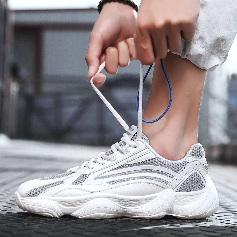 Outdoor Sport Casual Chunky Sneakers For Men Summer Mesh Breathable Men Shoes Lace Up Sneakers PU Outsole Black Shoes Man 2019