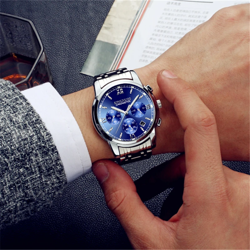Мужские часы из нержавеющей стали модные высококачественные кварцевые мужские часы с календарем Мужские деловые водонепроницаемые наручные часы классический дизайн