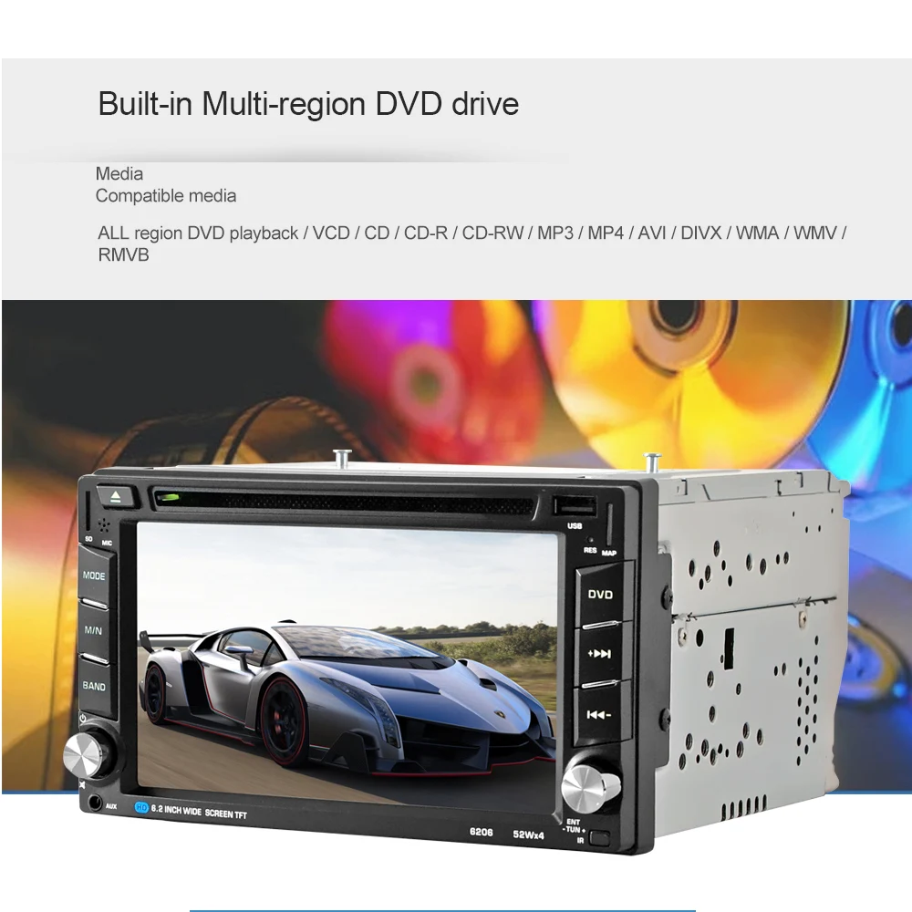 Excellent universal 2 din car  stereo 6.6 inch stouch screen FM radio GPS navigation Multimedia MP5 DVD player with camera remote control 6