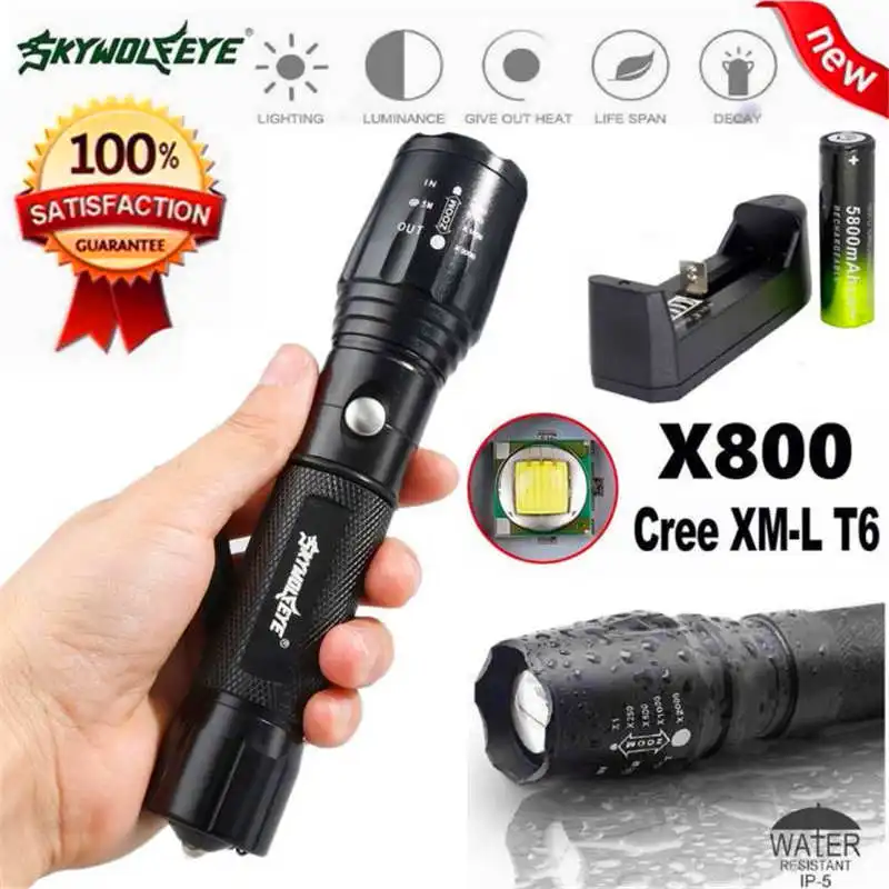 

Focus X800 Tactical Flashlight rechargeable LED Zoom Military Torch G700 18650 Battery Charge torch flashlight t6 #4S5