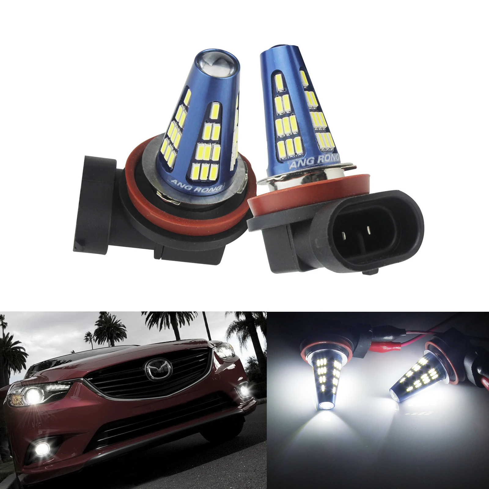 ANGRONG 2x H11 H8 48 SMD 5 Вт светодиодные фары Противотуманные ходовые лампы белый