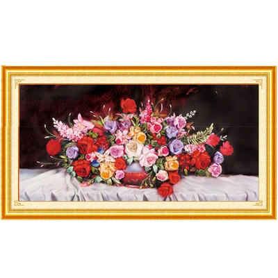 5D Украшенные Сатиновыми цветами живопись незавершенной Вышивка крестиком DIY картина с вышивкой лентами Картина для вышивания подарок настенные Стикеры для домашнего decora3 - Цвет: without frame