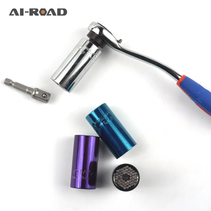 

2 Pcs/Set Magic Spanner Grip Multi Function Universal Ratchet Socket 7-19mm Power Drill Adapter Car Hand Tools Repair Kit