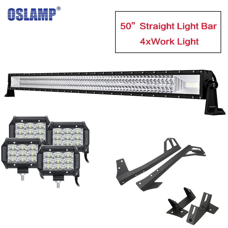 Oslamp 702W Tri Row 50inch Straight Light Bar 4x Work Lights Offroad Driving Head Light for Car