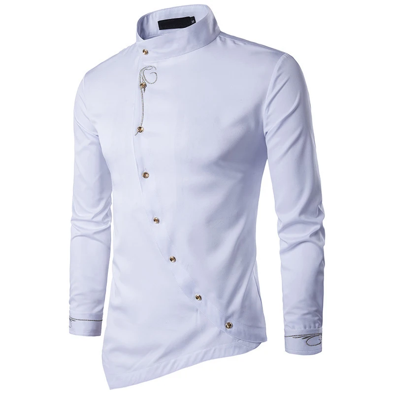 Повседневная мужская рубашка с длинными рукавами с нерегулярными рубашками высокого качества - Цвет: Белый