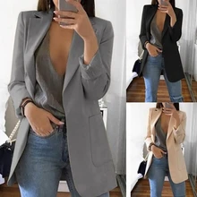Модный тонкий женский пиджак, осенний пиджак, Женский офисный костюм с карманами, деловой Блейзер, пальто