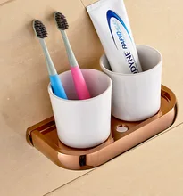 Wall Mounted Luxury Rose Gold Brass Bathroom Toothbrush Holder Set Bathroom Accessory Dual Ceramic Cup mba870 Wall Mounted Luxury Rose Gold Brass Bathroom Toothbrush Holder Set Bathroom Accessory Dual Ceramic Cup mba870