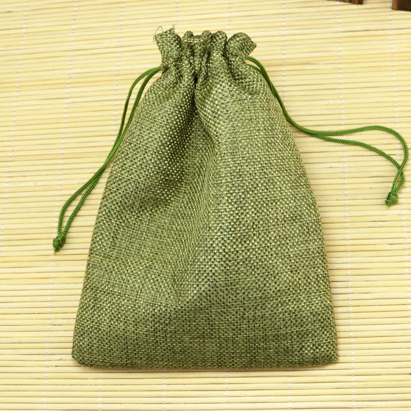 10*14cm 50pcs Olive Green Jute Bags Incense Storage Drawstring Gift Bag