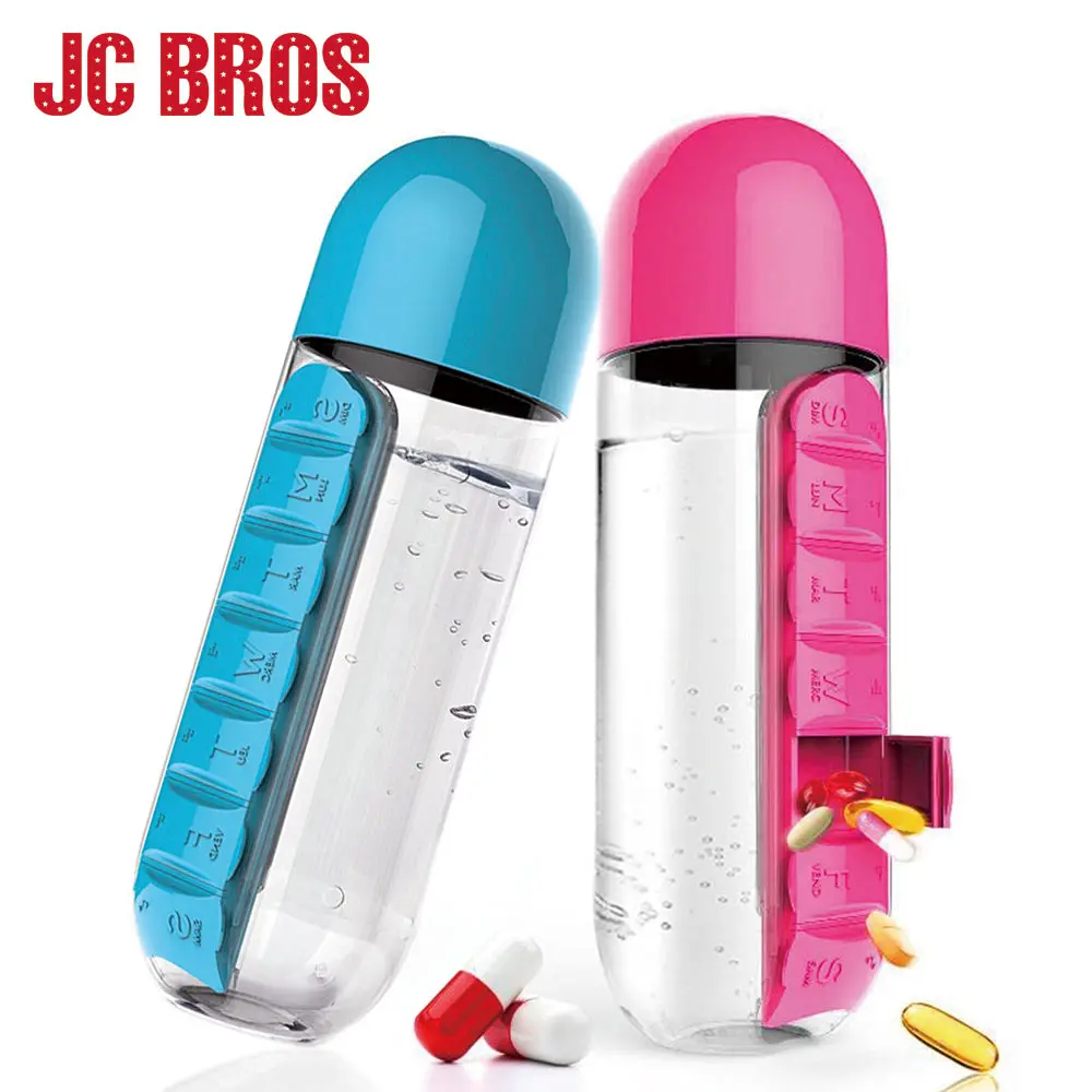 

600ml Plastic Combine Daily Pill Box Organizer Drinking Bottles Portable Outdoor Sports Leak-Proof Bottle Tumbler Water Bottle