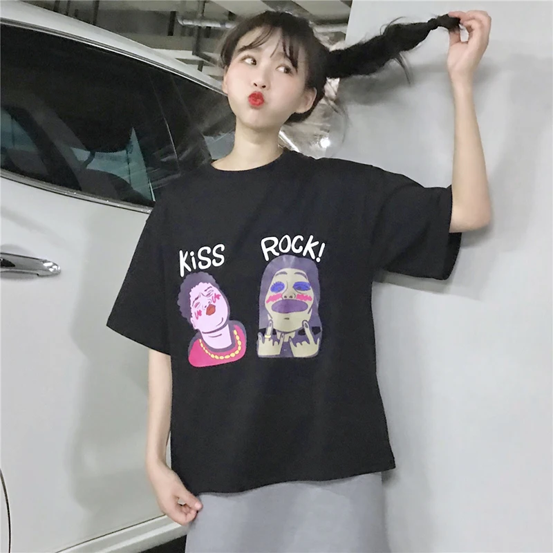 

Streetwear Young T Shirt Women Letters Loose Harajuku Funny Cartoon Short Sleeve T-shirt Female Print White Purple Tshirt Femme