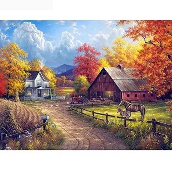

Needlework Decor Square&Round Creative Diamond Embroidery Country Landscape 5D Diy Diamond Painting Cross Stitch Diamond Mosaic
