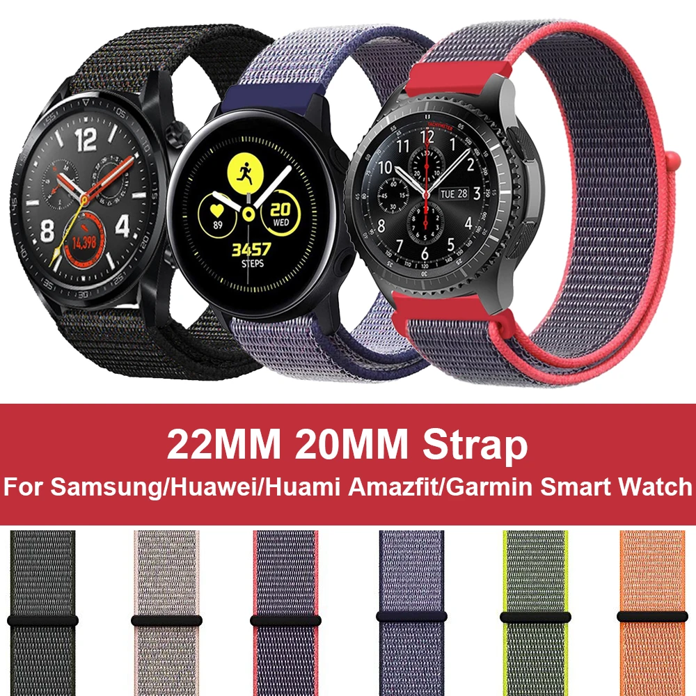 22 мм 20 мм нейлоновая петля для samsung Galaxy Watch Active 46 мм S3 ремешок браслет для Amazfit Bip GTR huawei Garmin Vivoactive3