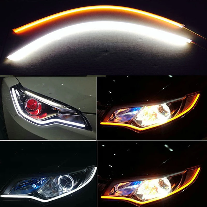 

2Pcs Soft 60cm Car Auto Sequential Flow Strip LED Flexible DRL Headlight Turn Signal Switchback Light Lamp