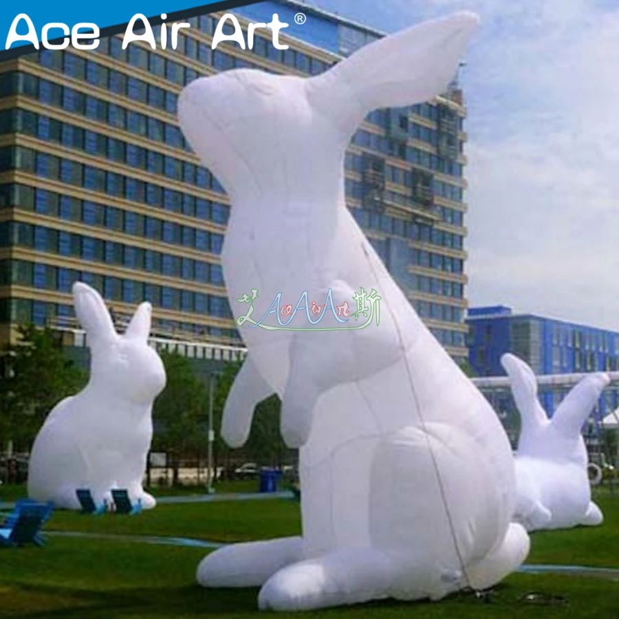  4 m L/H giant white inflatable lighting rabbits in different poses for indoor/outdoor display decor