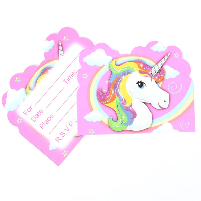 

10 pcs/lot Cartoon Unicorn Theme Party Paper Invitation Card Happy Birthday Party Decoration Supplies kids Favors birthday card