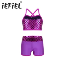 IEFiEL/с блестками для девочек балетная пачка балерина Необычные танкини наряд для бальных танцев тренажерный зал тренировки этап одежда для представлений