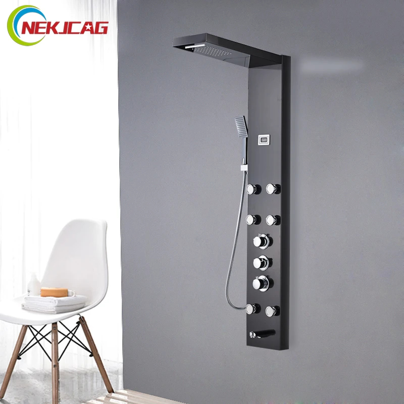 

Smart Thermostatic Digital Screen Waterfall Bathroom Shower Message Jets Bath Hot And Cold Shower Panel