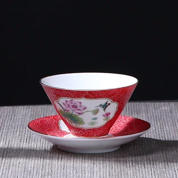 

2PCS/Lot 65ml Jingdezhen Teacup with Mini Tray Kit Ceramic Porcelain Lotus Pattern Tea Bowls Master Teaware Home Drinkware Gifts