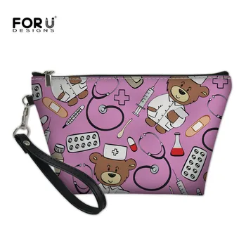 

FORUDESIGNS Cute Cartoon Nurse Bear Print Woman Cosmetic Cases Fashion Travel Makeup Bags for Lady Large Organizer Make Up Case