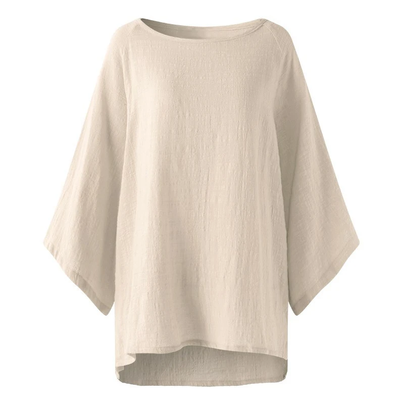 Cotton Linen Casual O-Neck Long Loose Sleeve Blouse Ladies 2018 Women Oversize Batwing Sleeve Tops Loose Solid Blouse Plus Size