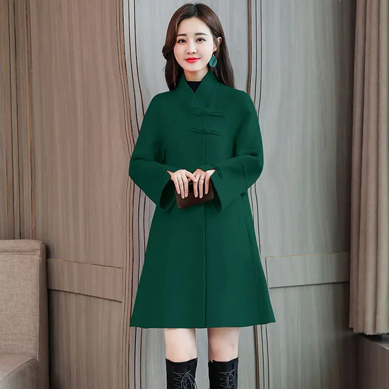 Woolen Coat Female Long Section 2018 Autumn Winter New Loose Large Size Cloak Retro Chinese Style Buckle Women Wool Coat LQ544